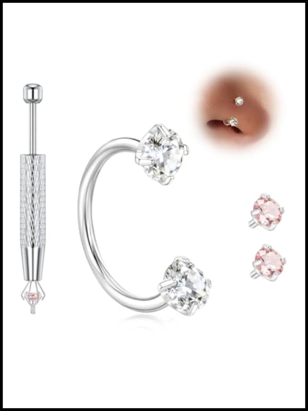 Titanium Horseshoe Nose Ring 20G 18G Double Gem Septum Ring Hypoallergenic Body